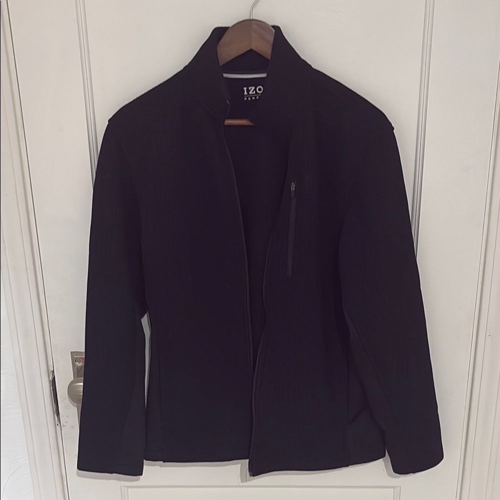 Izod Black Utility Jacket with High Collar and Minimalist Design